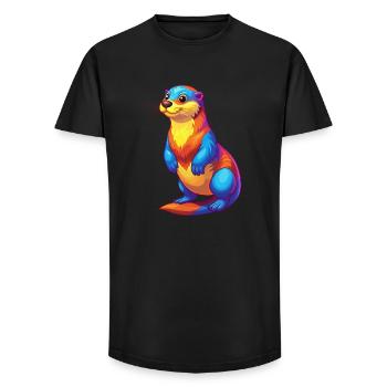 Loutre de mer Coloré Kawaii Dessin animé Animal marin - T-shirt coupe longue homme - noir - Devant - AI Model Male 185 light (185cm)