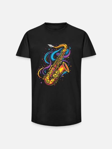 Saxophone Cartoon Look - Long Fit Men's T-Shirt - black