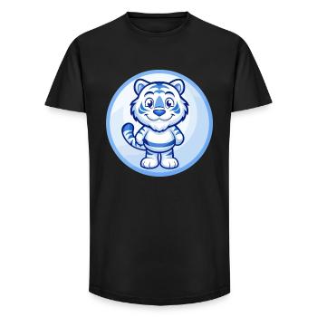 Tigre Bleu Kawaii Dessin Animé Personnage Clipart Animal de compagnie - T-shirt coupe longue homme - noir - Devant - AI Model Male 185 light (185cm)