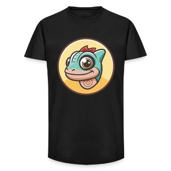 Chameleon Kawaii Cartoon Character Animal Pet Face - Long Fit Men's T-Shirt - black - Front - AI Model Male 185 light (185cm)