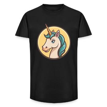 Licorne Kawaii Dessin animé Personnage Animal Animal Visage - T-shirt coupe longue homme - noir - Devant - AI Model Male 185 light (185cm)