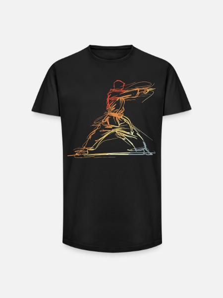 Karateka Line Sketch Retro - Long Fit Men's T-Shirt - black