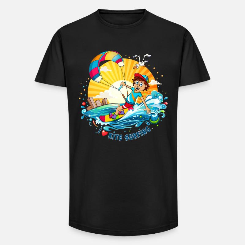 Bunte Illustration eines Kitesurfers - Long Fit Männer T-Shirt - Schwarz