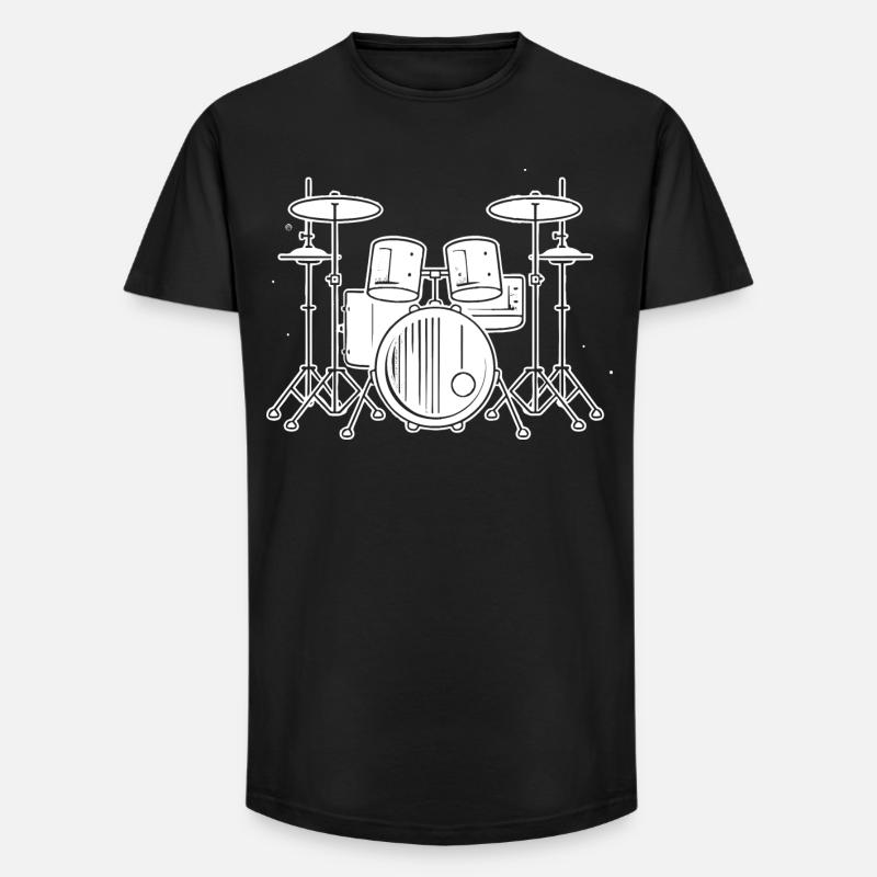 Drum Set Zeichnung - Long Fit Männer T-Shirt - Schwarz