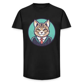 Chat droit écossais race dessin animé Kawaii Animal - T-shirt coupe longue homme - noir - Devant - AI Model Male 185 light (185cm)