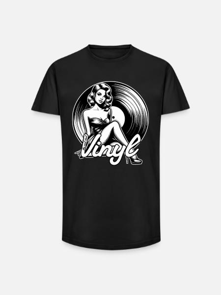 Vinyl Record Muziek Vrouw Cadeau - Heren T-shirt met lange pasvorm - zwart