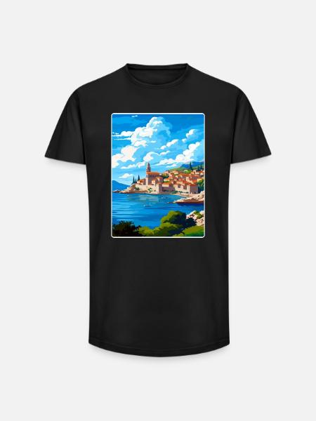 Dubrownik Chorwacja Plakat podróżniczy Pamiątka Farba WPA - T-shirt męski o długim kroju - czarny