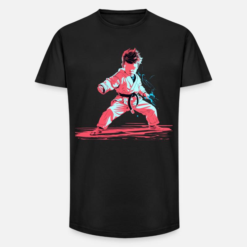 Karate Junge Synthwave - Long Fit Männer T-Shirt - Schwarz