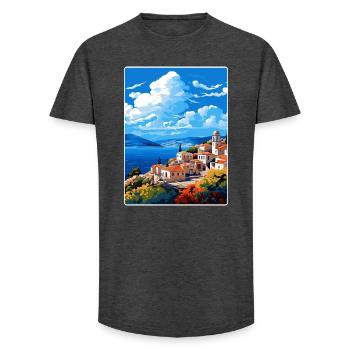 Hydra Grèce Affiche de voyage Souvenir Carte Postale Peinture - T-shirt coupe longue homme - charbon - Devant - AI Model Male 185 light (185cm)