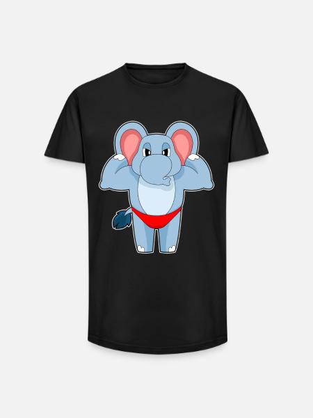 Elephant Bodybuilder Bodybuilding Sport - Long Fit Men's T-Shirt - black