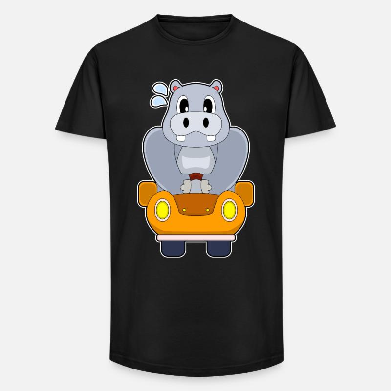 Nilpferd Auto - Long Fit Männer T-Shirt - Schwarz