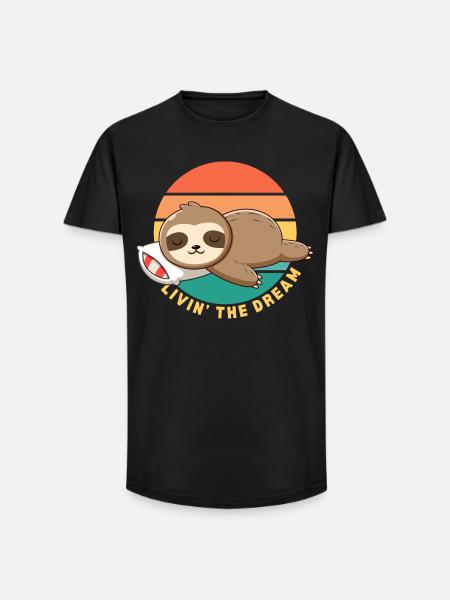 Funny Happy Lazy Sleeping Sloth Livin' the Dream - Long Fit Men's T-Shirt - black