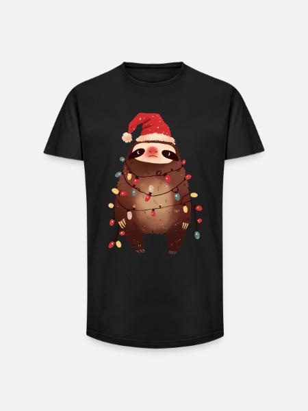 Funny Sloth Fairy Lights Christmas Tree - Long Fit Men's T-Shirt - black