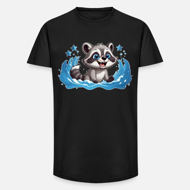 Kleiner Waschbär beim Planschen - Long Fit Männer T-Shirt - Schwarz