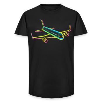 Retro Airplane Graphic - Long Fit Men's T-Shirt - black - Front - AI Model Male 185 light (185cm)