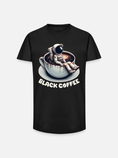 Zwarte Koffie Astronaut Mok Galaxy Gift - Heren T-shirt met lange pasvorm - zwart