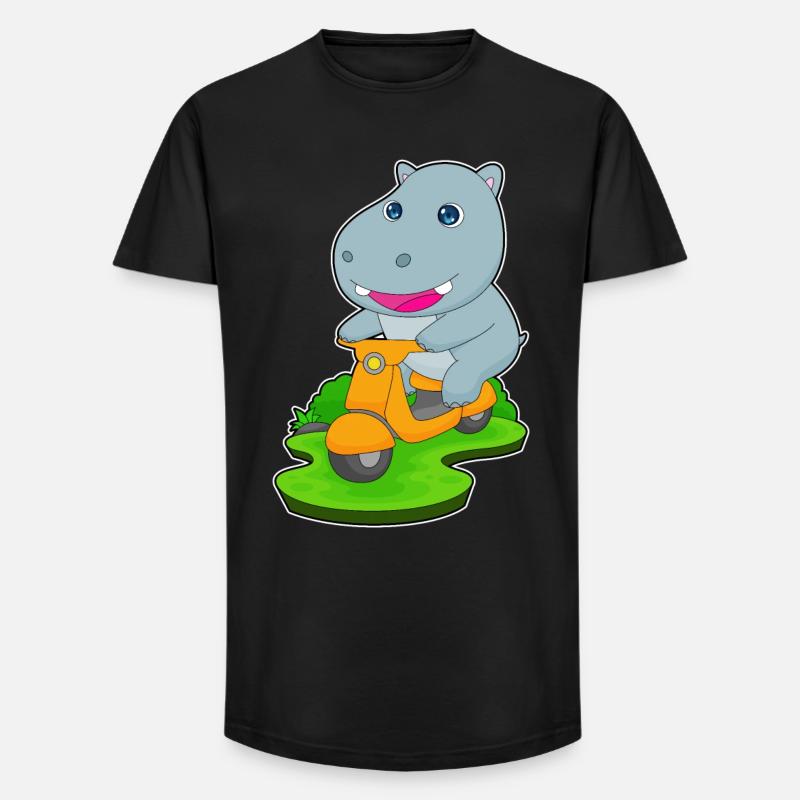 Nilpferd Motorroller - Long Fit Männer T-Shirt - Schwarz