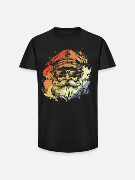 Retro Sailing Captain Drawing - Long Fit Men's T-Shirt - black