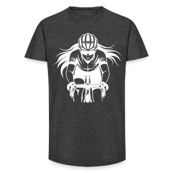 Dessin de cycliste féminine - T-shirt coupe longue homme - charbon - Devant - AI Model Male 185 light (185cm)