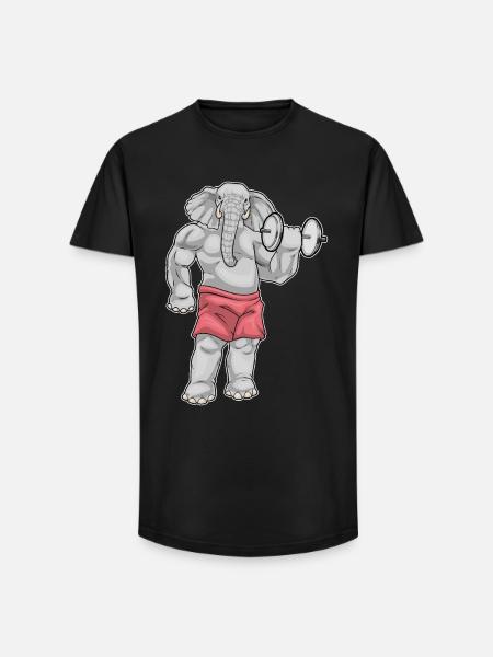 Elephant Bodybuilder Dumbbell Bodybuilding - Long Fit Men's T-Shirt - black