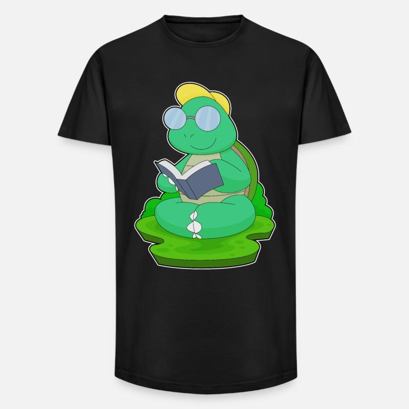 Turtle Nerd Book Glasses - Long Fit Men's T-Shirt - black