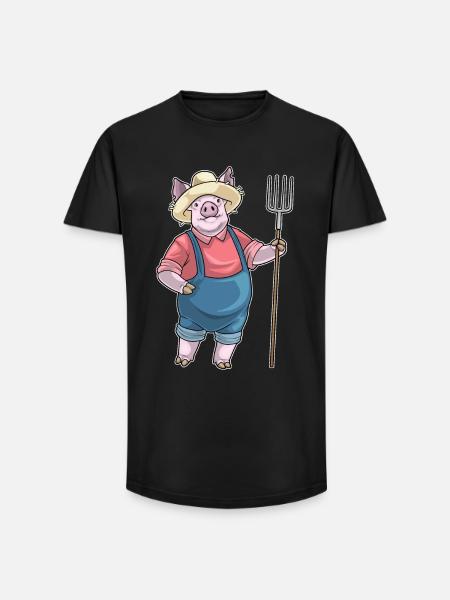 Pig Farmer Pitchfork Farm - Long Fit Men's T-Shirt - black
