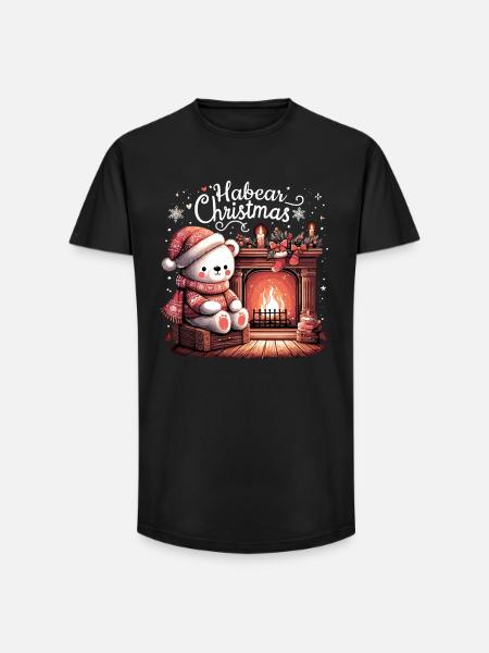 Polar Bear Christmas Fireplace Gift - Long Fit Men's T-Shirt - black