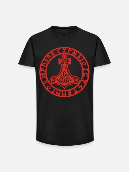 Roter Wikingerhammer - Long Fit Männer T-Shirt - Schwarz