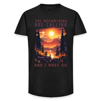 The Meowntains Are Calling Hiking Cat Mountains - Long Fit Men's T-Shirt - black - Front - AI Model Male 185 light (185cm)