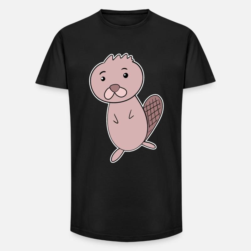 Biber Tier - Long Fit Männer T-Shirt - Schwarz