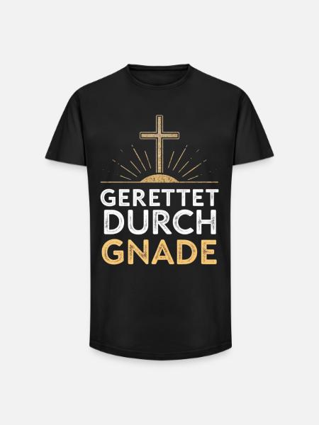 Gerettet durch Gnade Kreuzdesign - Long Fit Männer T-Shirt - Schwarz
