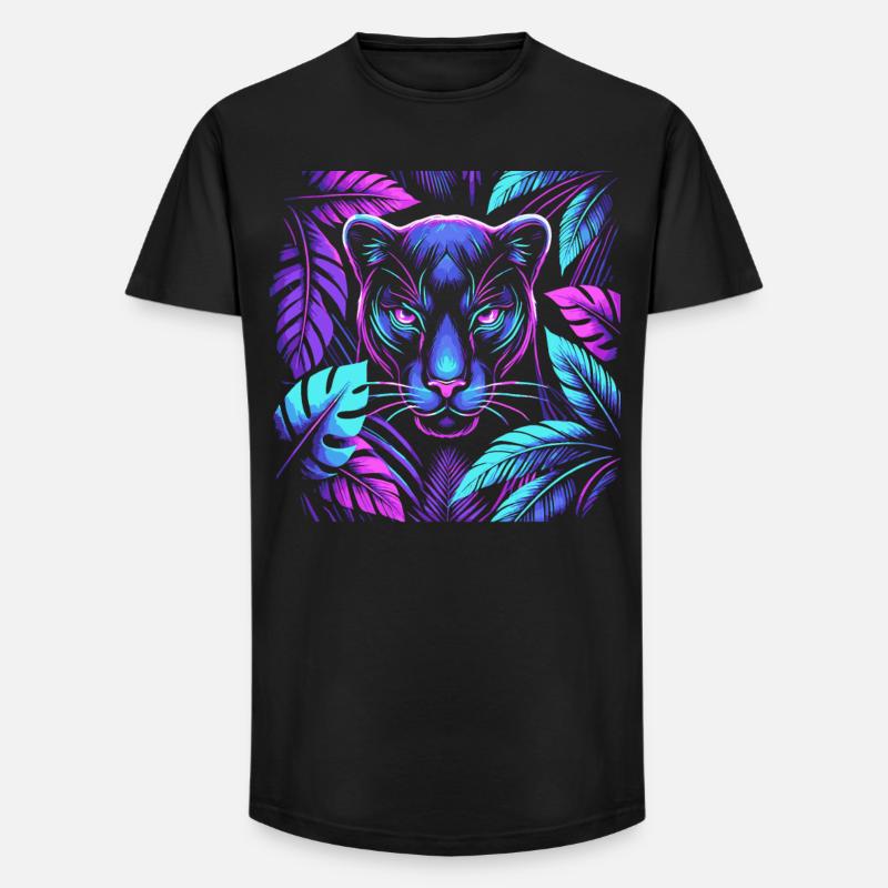 Lebendiger Panther mit tropischen Blättern Design - Long Fit Männer T-Shirt - Schwarz