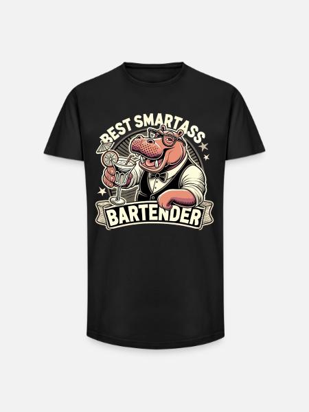 Bartender Barman Hippopotamus Hippopotamus Gift - Long Fit Men's T-Shirt - black