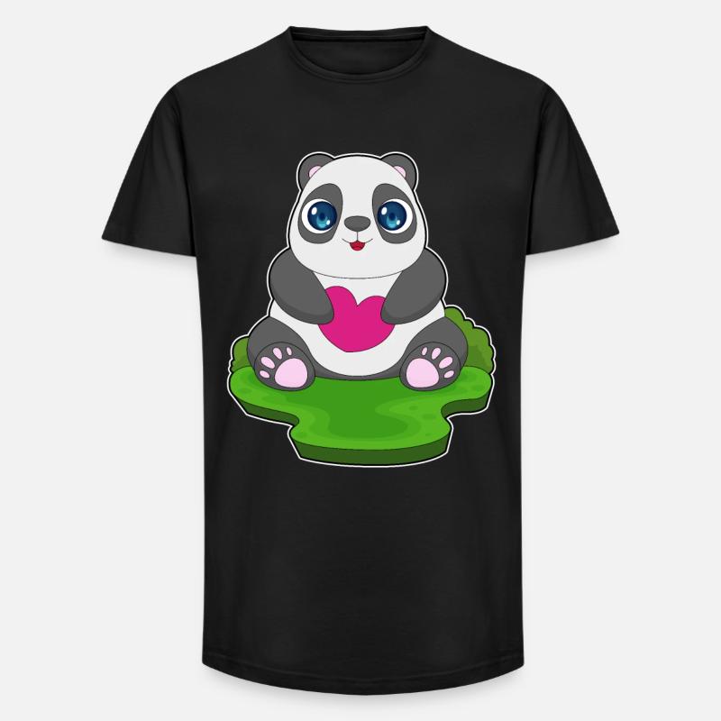 Panda Herz - Long Fit Männer T-Shirt - Schwarz