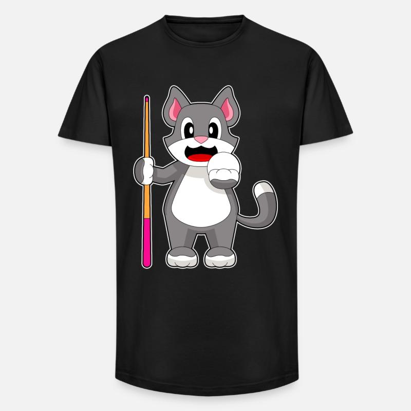 Katze Billiard Queue - Long Fit Männer T-Shirt - Schwarz