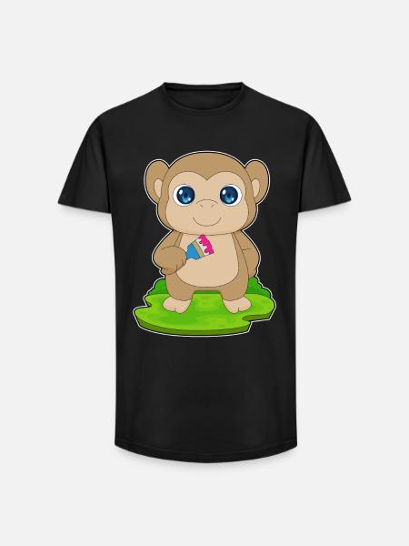 Monkey Painter Brush Painting - Long Fit Men's T-Shirt - black