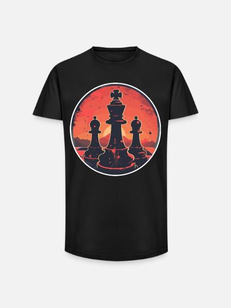 Pièces d’échecs à l’ancienne - T-shirt coupe longue homme - noir