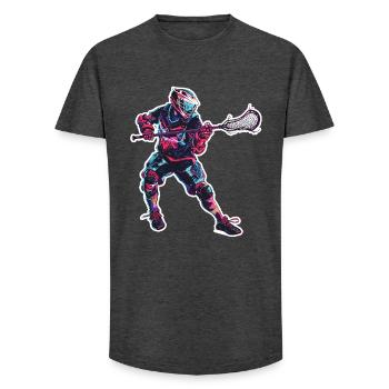 Lacrosse Player Graphics - Long Fit Men's T-Shirt - charcoal grey - Front - AI Model Male 185 light (185cm)