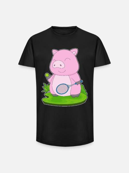 Pig Tennis Racket - Long Fit Men's T-Shirt - black