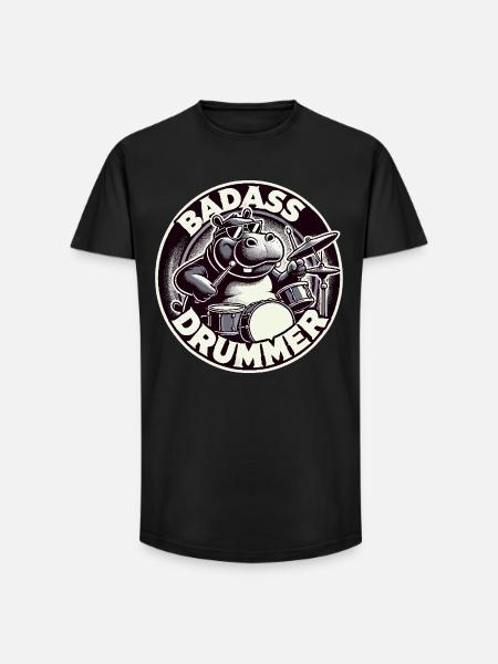 Badass Drummer Hippo Cool Gift - Long Fit Men's T-Shirt - black
