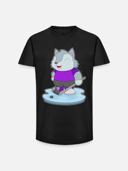 Wolf Eishockey Eishockeyschläger - Long Fit Männer T-Shirt - Schwarz