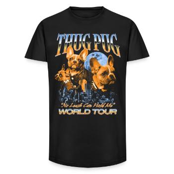 Thug Pug – Tour du monde - T-shirt coupe longue homme - noir - Devant - AI Model Male 185 light (185cm)
