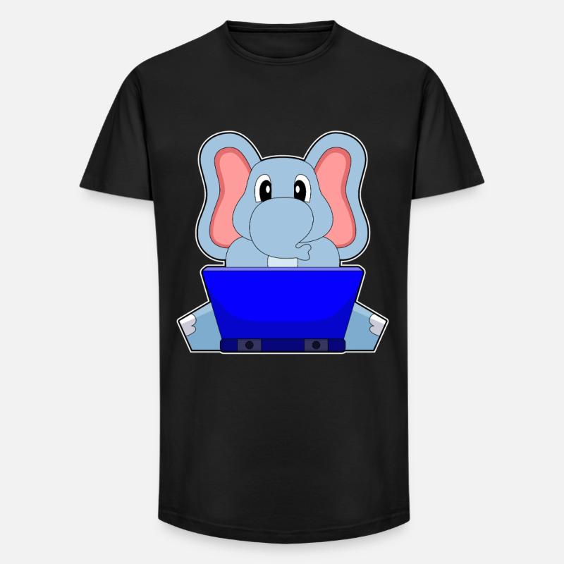 Elefant Laptop - Long Fit Männer T-Shirt - Schwarz