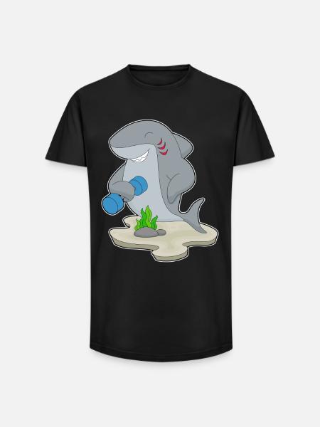 Shark Bodybuilder Dumbbell Bodybuilding - Long Fit Men's T-Shirt - black
