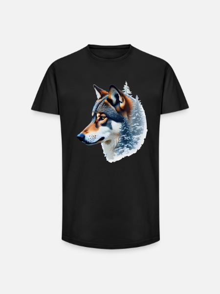 Snow Wolf: Wild and Winter Fusion - Long Fit Men's T-Shirt - black