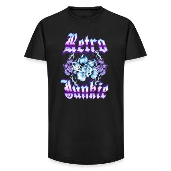 Retro Junkie – Style floral gothique des années 90 - T-shirt coupe longue homme - noir - Devant - AI Model Male 185 light (185cm)