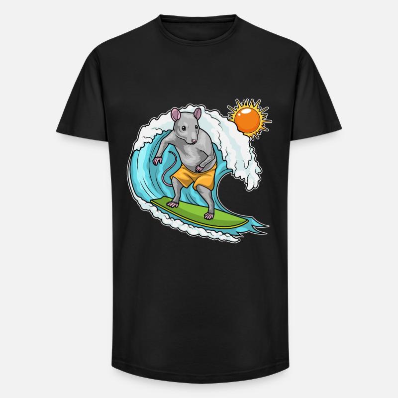 Ratte Sommer Surfer - Long Fit Männer T-Shirt - Schwarz