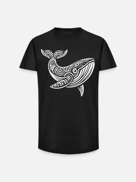 Baleine grise tribale - T-shirt coupe longue homme - noir