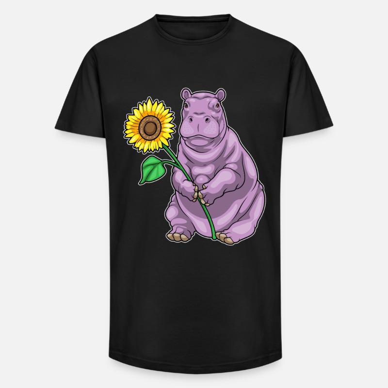 Nilpferd Sonnenblume Blumen - Long Fit Männer T-Shirt - Schwarz