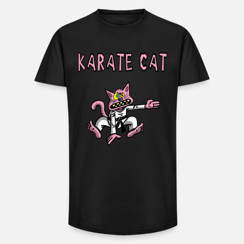 Karate und rosa Katze - Long Fit Männer T-Shirt - Schwarz